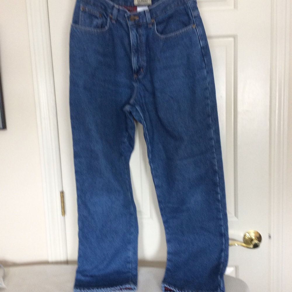 Lands End Red PlaidFlannel Lined Jeans